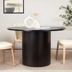 Round Fluted Pedestal Dining Table for 2-6 People - Black/Natural Oak