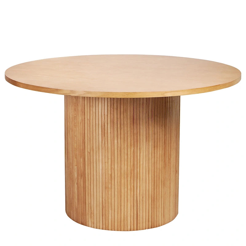 Round Fluted Pedestal Dining Table for 2-6 People - Black/Natural Oak