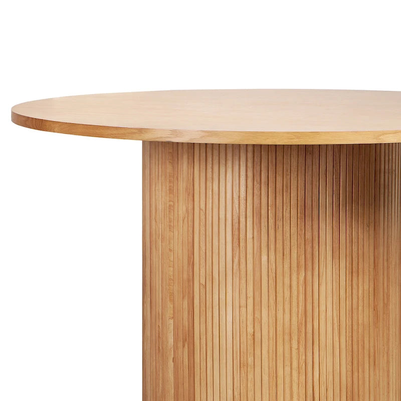Round Fluted Pedestal Dining Table for 2-6 People - Black/Natural Oak