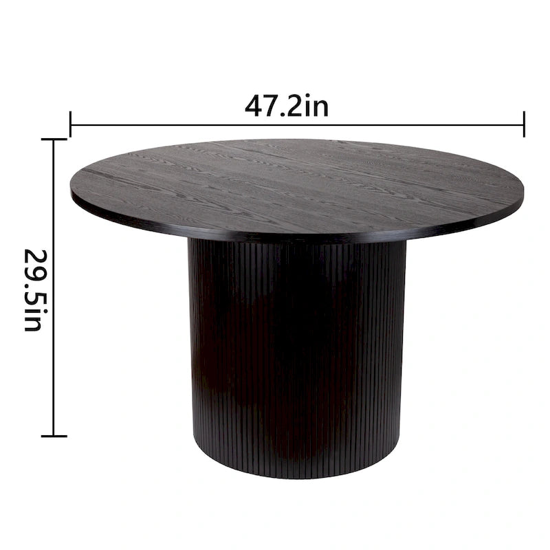 Round Fluted Pedestal Dining Table for 2-6 People - Black/Natural Oak
