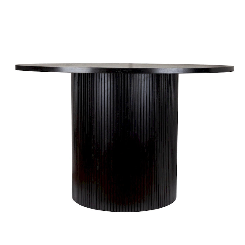 Round Fluted Pedestal Dining Table for 2-6 People - Black/Natural Oak