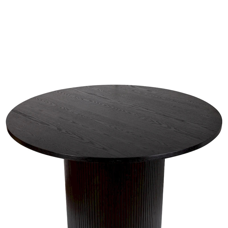 Round Fluted Pedestal Dining Table for 2-6 People - Black/Natural Oak