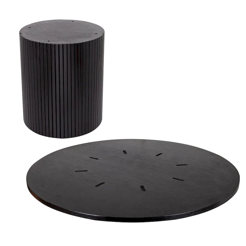 Round Fluted Pedestal Dining Table for 2-6 People - Black/Natural Oak