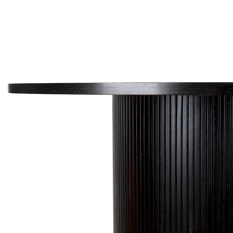Round Fluted Pedestal Dining Table for 2-6 People - Black/Natural Oak