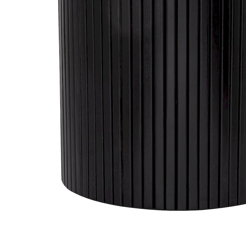 Round Fluted Pedestal Dining Table for 2-6 People - Black/Natural Oak