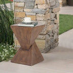 Natural Wood Geometric Concrete Side Table for 1 Person