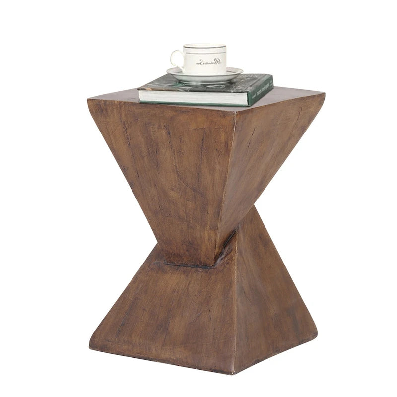 Natural Wood Geometric Concrete Side Table for 1 Person