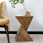 Natural Wood Geometric Concrete Side Table for 1 Person