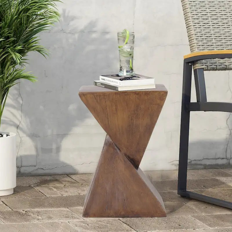 Natural Wood Geometric Concrete Side Table for 1 Person