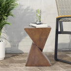 Natural Wood Geometric Concrete Side Table for 1 Person