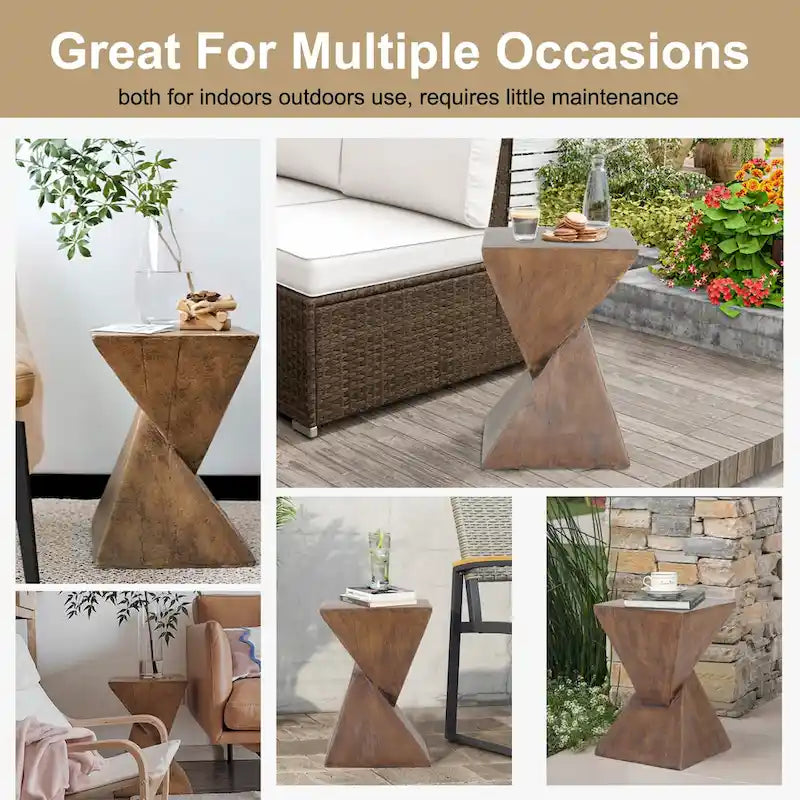 Natural Wood Geometric Concrete Side Table for 1 Person