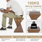 Natural Wood Geometric Concrete Side Table for 1 Person