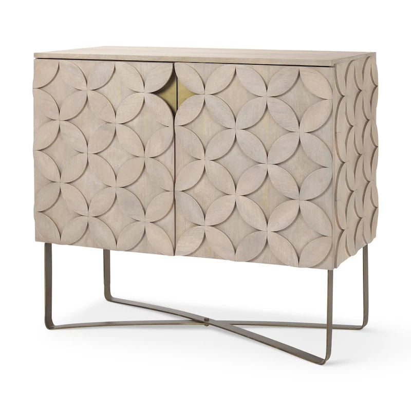 Excelsior Light Brown Solid Wood w/ Gold Iron Base & 2 Door Accent Cabinet