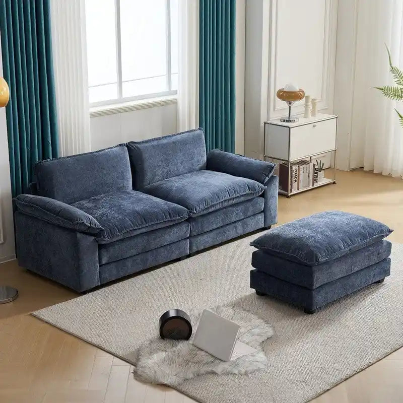 217*141*85 Chenille Two-Seater With Footstool Double Bag Indoor Double Sofa - 2+1