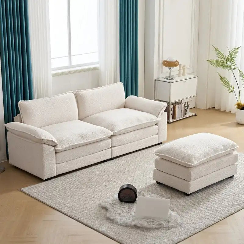 217*141*85 Chenille Two-Seater With Footstool Double Bag Indoor Double Sofa - 2+1