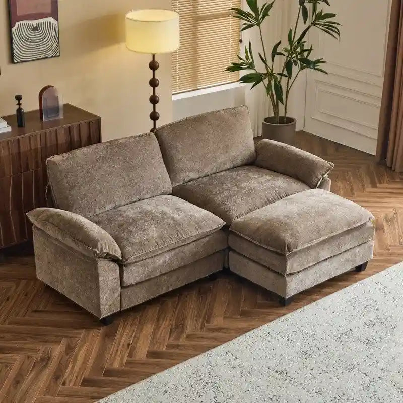 217*141*85 Chenille Two-Seater With Footstool Double Bag Indoor Double Sofa - 2+1