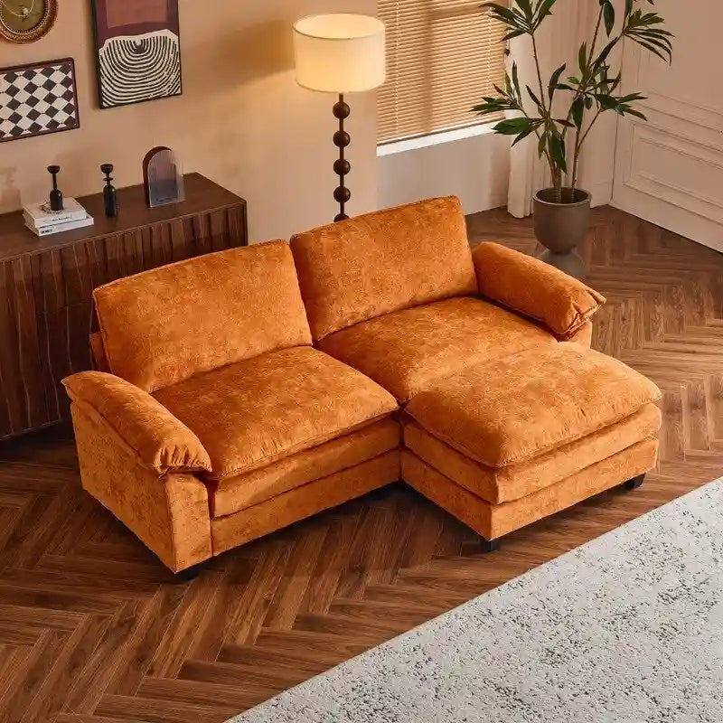 217*141*85 Chenille Two-Seater With Footstool Double Bag Indoor Double Sofa - 2+1