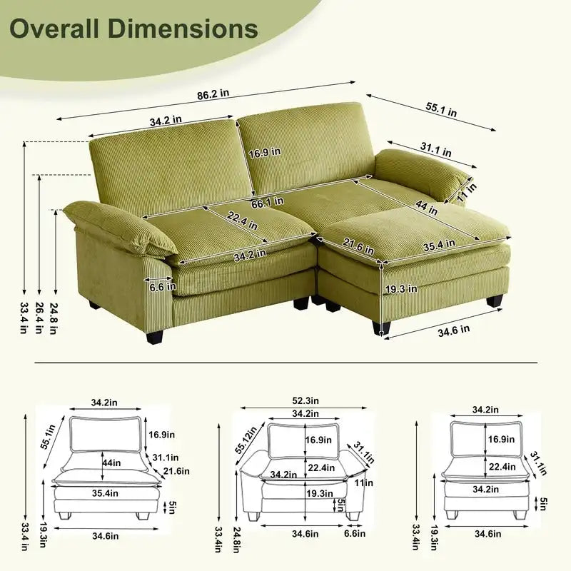 217*141*85 Chenille Two-Seater With Footstool Double Bag Indoor Double Sofa - 2+1