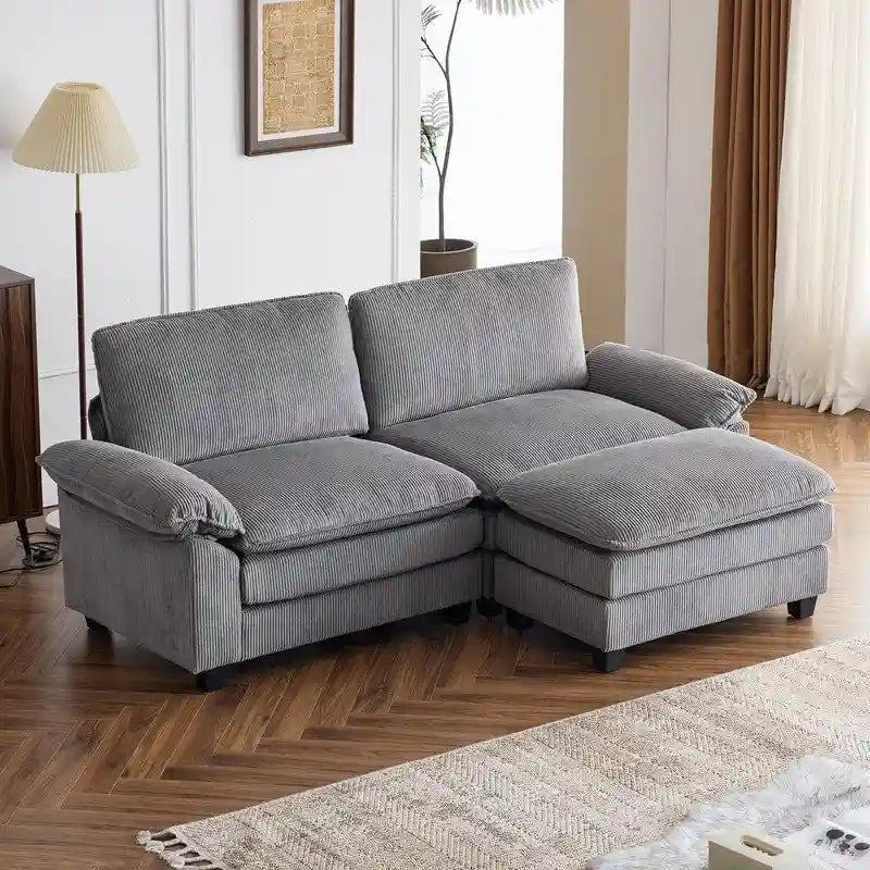 217*141*85 Chenille Two-Seater With Footstool Double Bag Indoor Double Sofa - 2+1