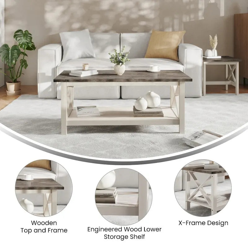 Solid Wood Traditional Farmhouse Coffee Table