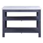 Marble Top Kitchen Island with 2 Open Shelves in White and Gray
