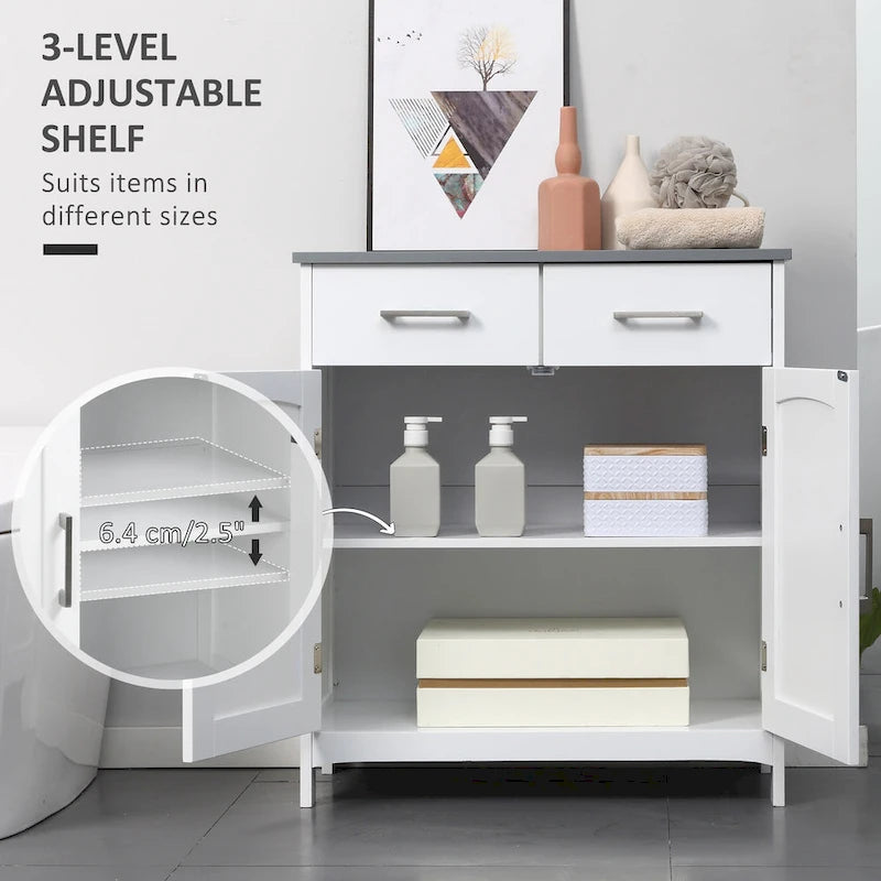 kleankin Bathroom Floor Cabinet, Freestanding Linen Cabinet, Storage Cupboard with 2 Drawers, Double Doors