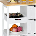 Kleio Solid Wood Top Kitchen Island Storage Cart with 3 Drawers Rolling Serving Trolley Cart