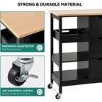 Kleio Solid Wood Top Kitchen Island Storage Cart with 3 Drawers Rolling Serving Trolley Cart