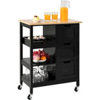 Kleio Solid Wood Top Kitchen Island Storage Cart with 3 Drawers Rolling Serving Trolley Cart