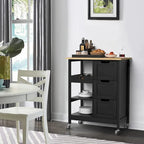 Kleio Solid Wood Top Kitchen Island Storage Cart with 3 Drawers Rolling Serving Trolley Cart
