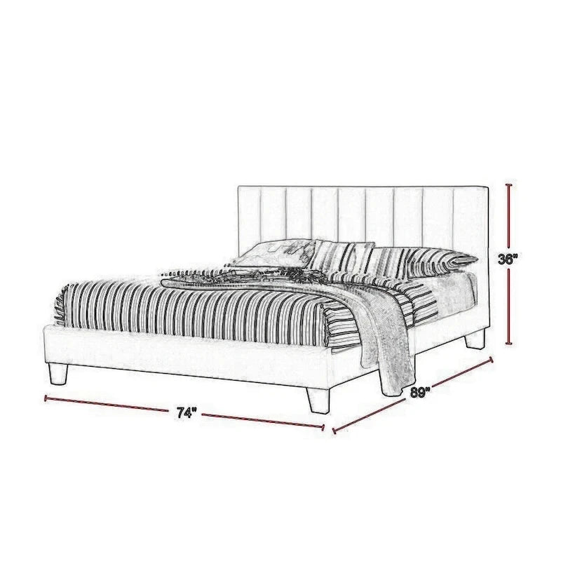 Eve Platform California King Bed, Deep Channel Tufted Light Gray Upholstery