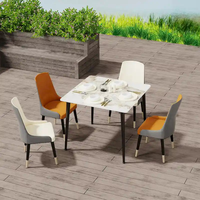 Modern Slate Kitchen Dining Table with Sintered Stone Top Metal Legs (Table Only) - 31.5x31.5x30 inch