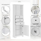 Merax Tall Storage Bathroom Cabinet with 3 Drawers and Adjustable Shelves