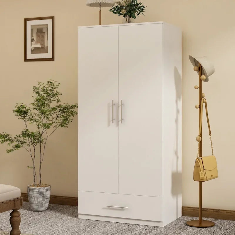 31.5 W x 66.9 H Wardrobe Armoire Cloest with Drawer In Black,White