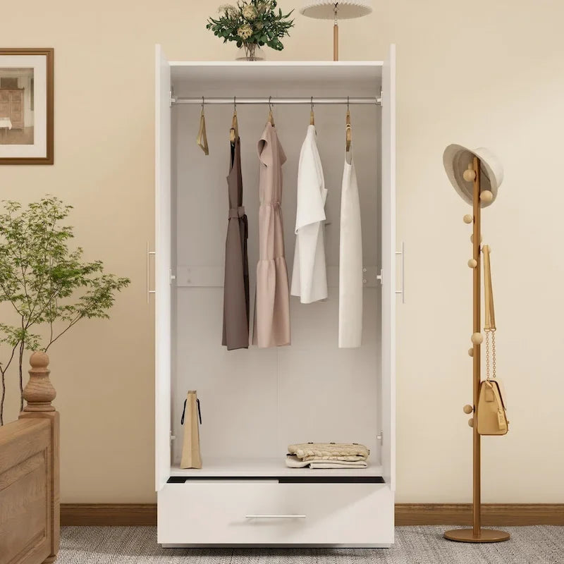 31.5 W x 66.9 H Wardrobe Armoire Cloest with Drawer In Black,White