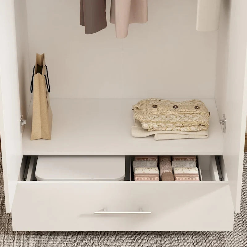 31.5 W x 66.9 H Wardrobe Armoire Cloest with Drawer In Black,White