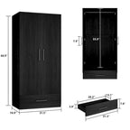 31.5 W x 66.9 H Wardrobe Armoire Cloest with Drawer In Black,White