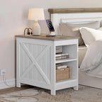 Moasis End Table with Charging Station, Side Table with Storage, 2 Power outlets & 2 USB Ports for Living Room