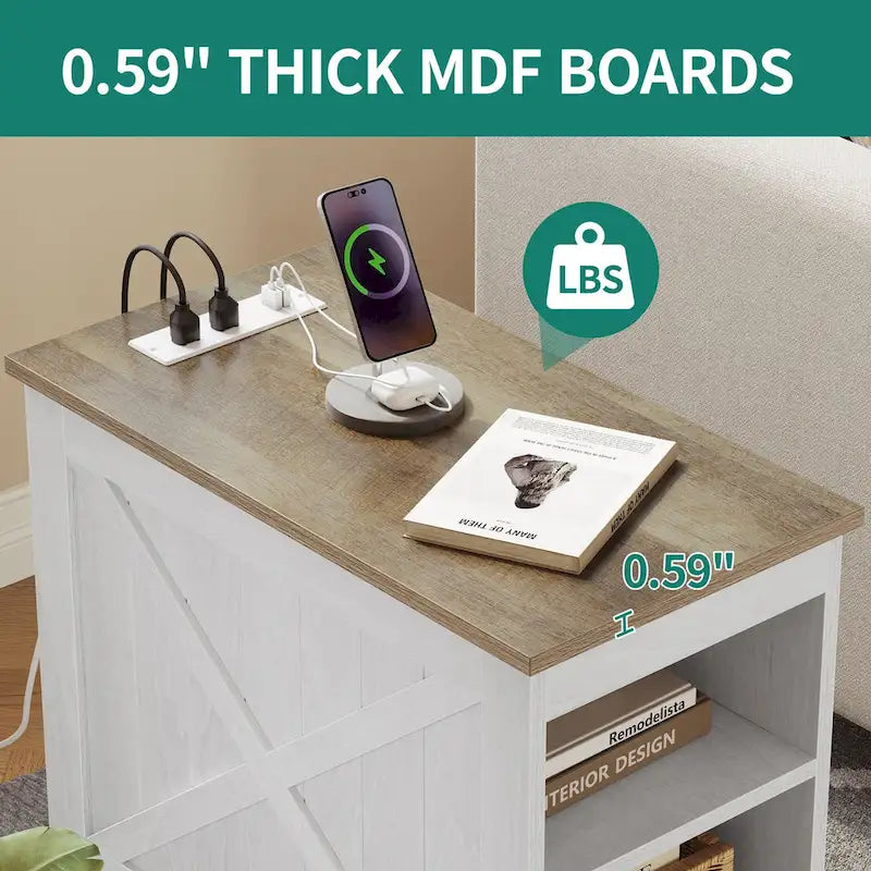 Moasis End Table with Charging Station, Side Table with Storage, 2 Power outlets & 2 USB Ports for Living Room
