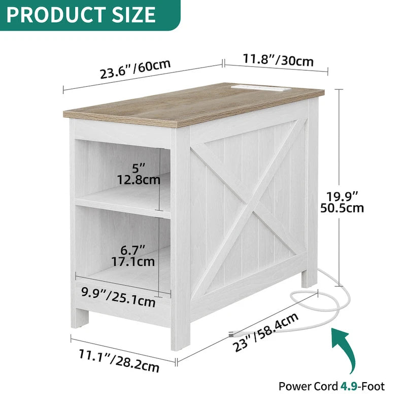 Moasis End Table with Charging Station, Side Table with Storage, 2 Power outlets & 2 USB Ports for Living Room