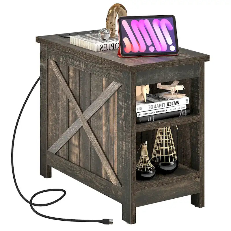Moasis End Table with Charging Station, Side Table with Storage, 2 Power outlets & 2 USB Ports for Living Room