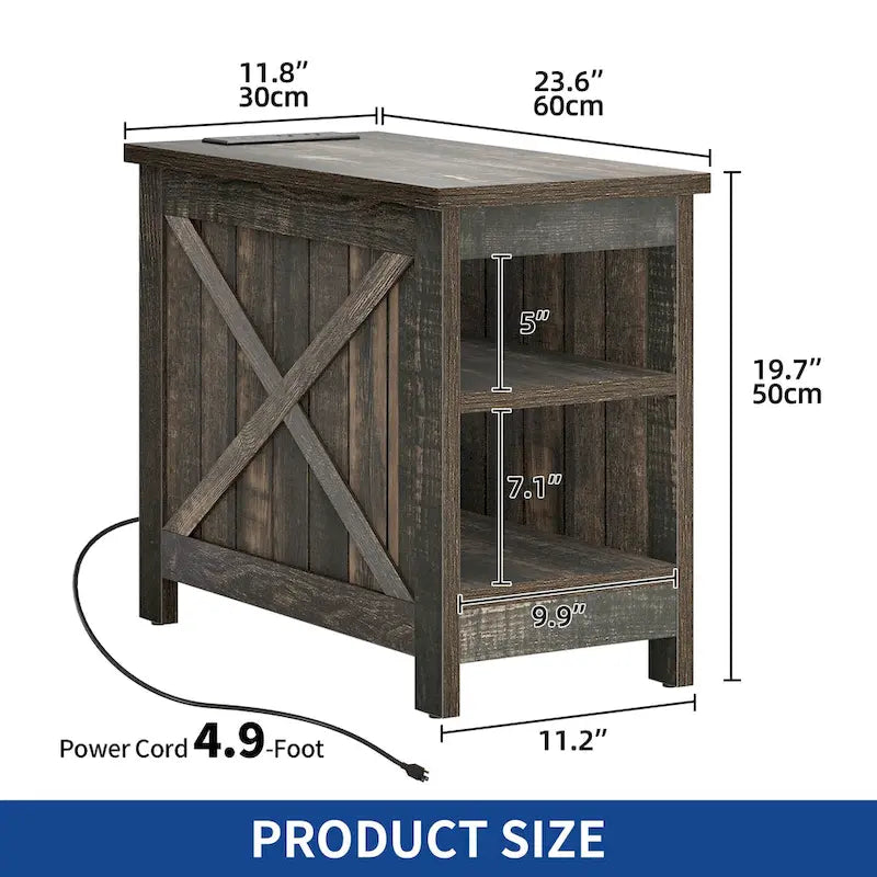 Moasis End Table with Charging Station, Side Table with Storage, 2 Power outlets & 2 USB Ports for Living Room