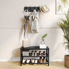 3-Tier Entryway Bench with Mesh Metal Shoe Storage Shelves