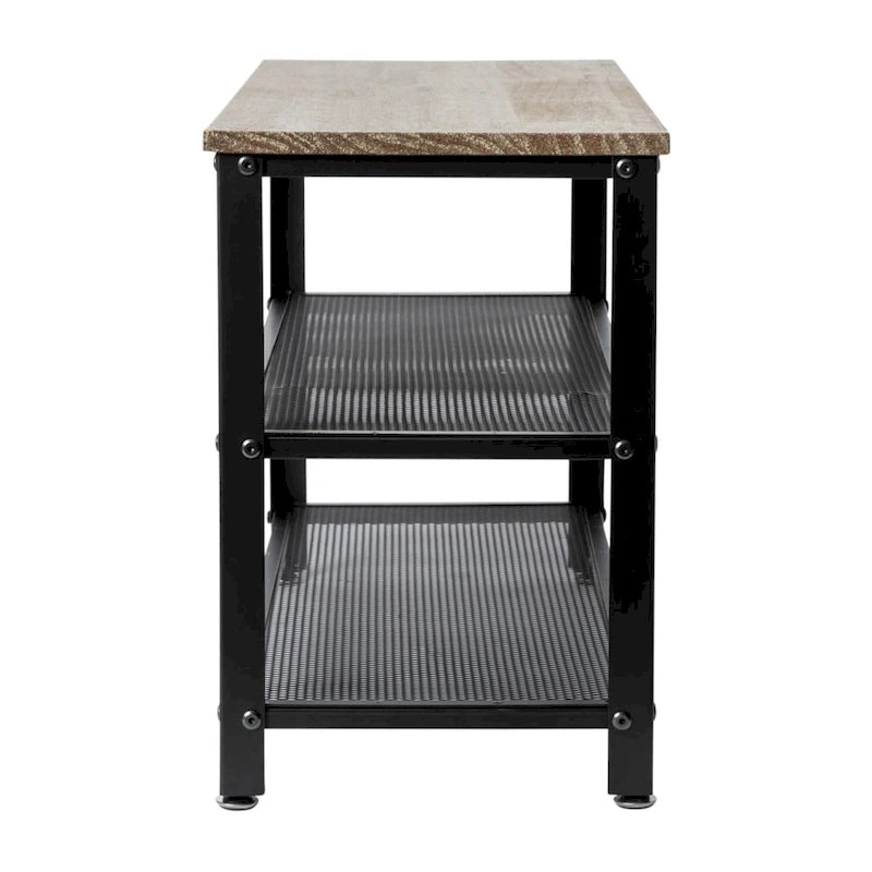 3-Tier Entryway Bench with Mesh Metal Shoe Storage Shelves