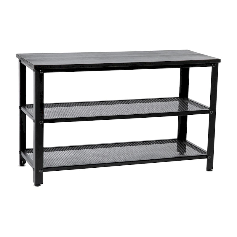 3-Tier Entryway Bench with Mesh Metal Shoe Storage Shelves
