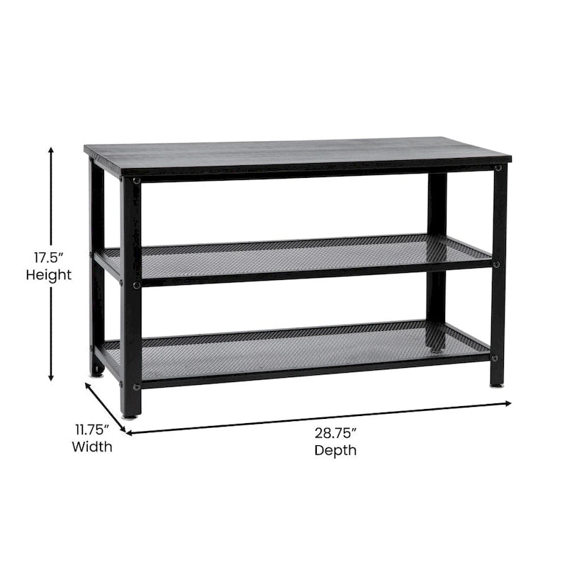 3-Tier Entryway Bench with Mesh Metal Shoe Storage Shelves