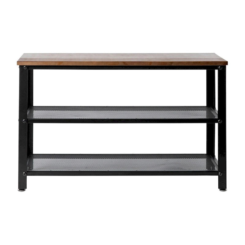 3-Tier Entryway Bench with Mesh Metal Shoe Storage Shelves