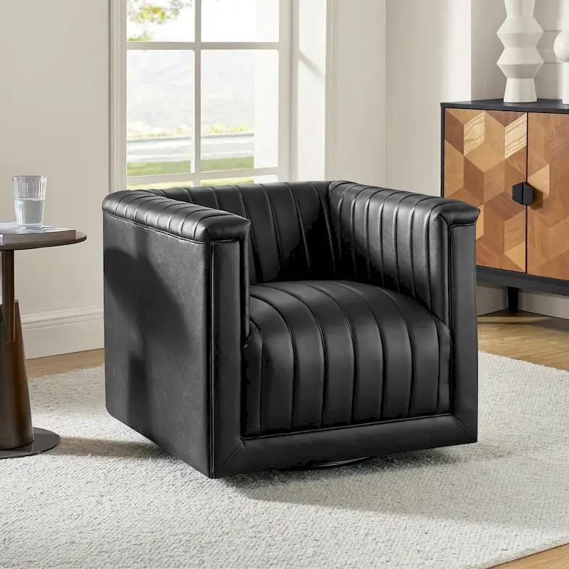 Esteban Modern Leather Upholstered Swivel Barrel Chair by HULALA HOME