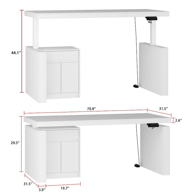 70.9 W Dining Table White Adjustable Workstation Modern Office Desk