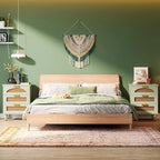 20-Inch Night Stand, 3-Drawer Wood Bedside Table Storage Cabinet for Bedroom, Green